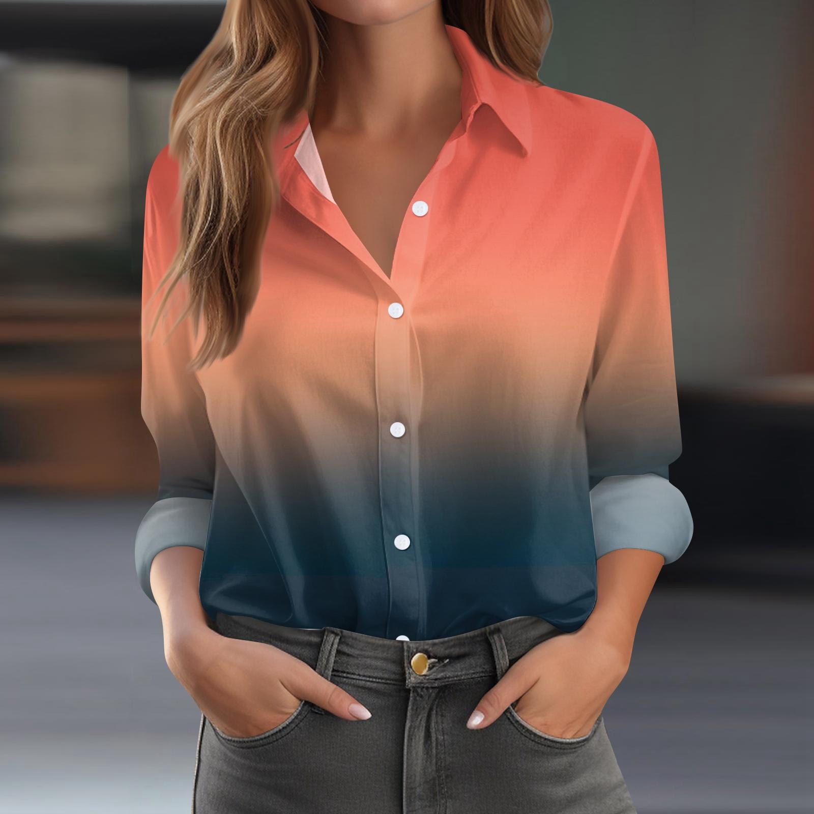 

Женская рубашка-блузка с принтом и пуговицами, длинный рукав, повседневный базовый рубашечный воротник, обычный топ XXXXXL оранжевый