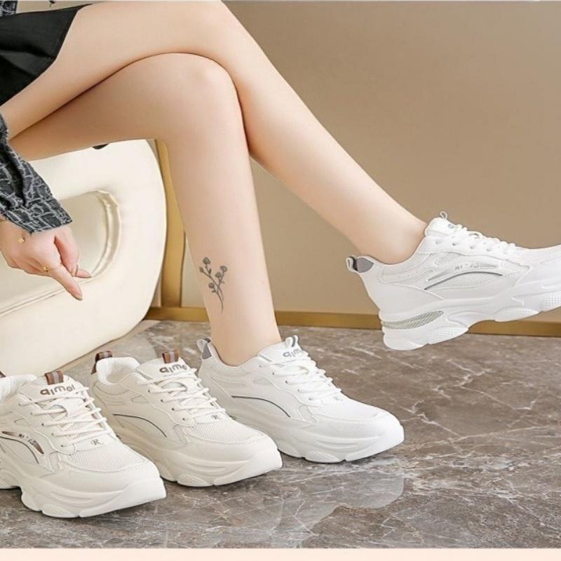 Fashionable New Comfortable Women's Shoes Spring and Autumn Lace Up Elegant Solid Color Mesh Breathable Sports and Leisure Shoes