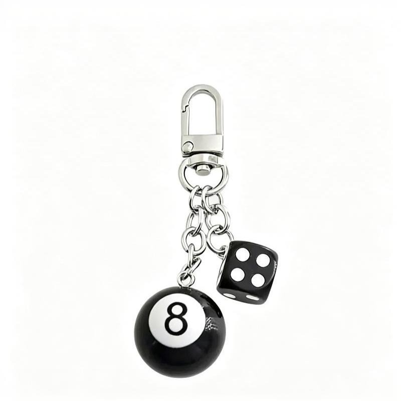 Punk Hiphop Black Dice No. 8 Billiards Keychain Y2K Pink Lucky Dice Starburst Pendant Bag Charms Hangings Ornament Accessories