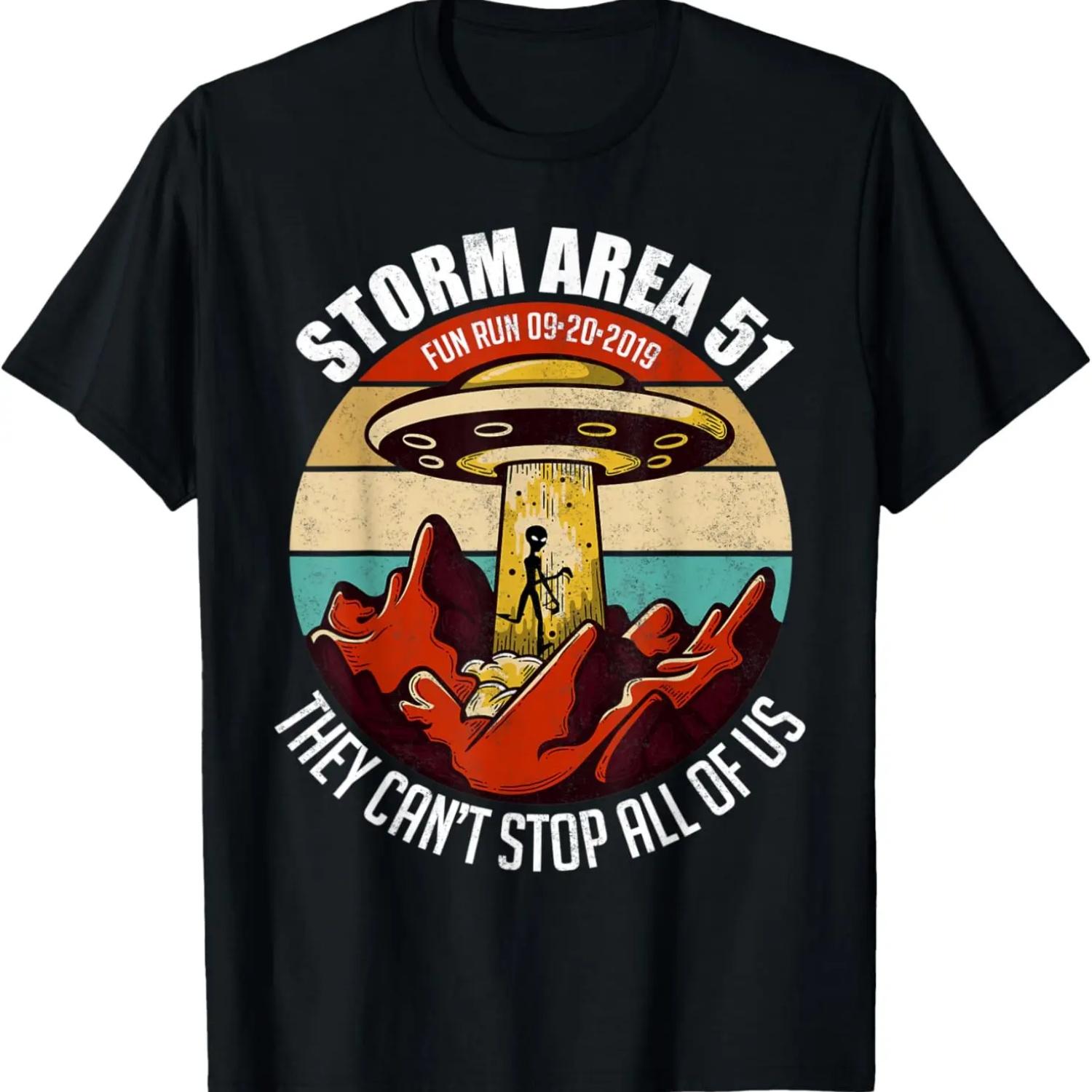 Storm Area 51 T Shirt Alien UFO Fun Run They Can t Stop Us T-Shirt S чёрный