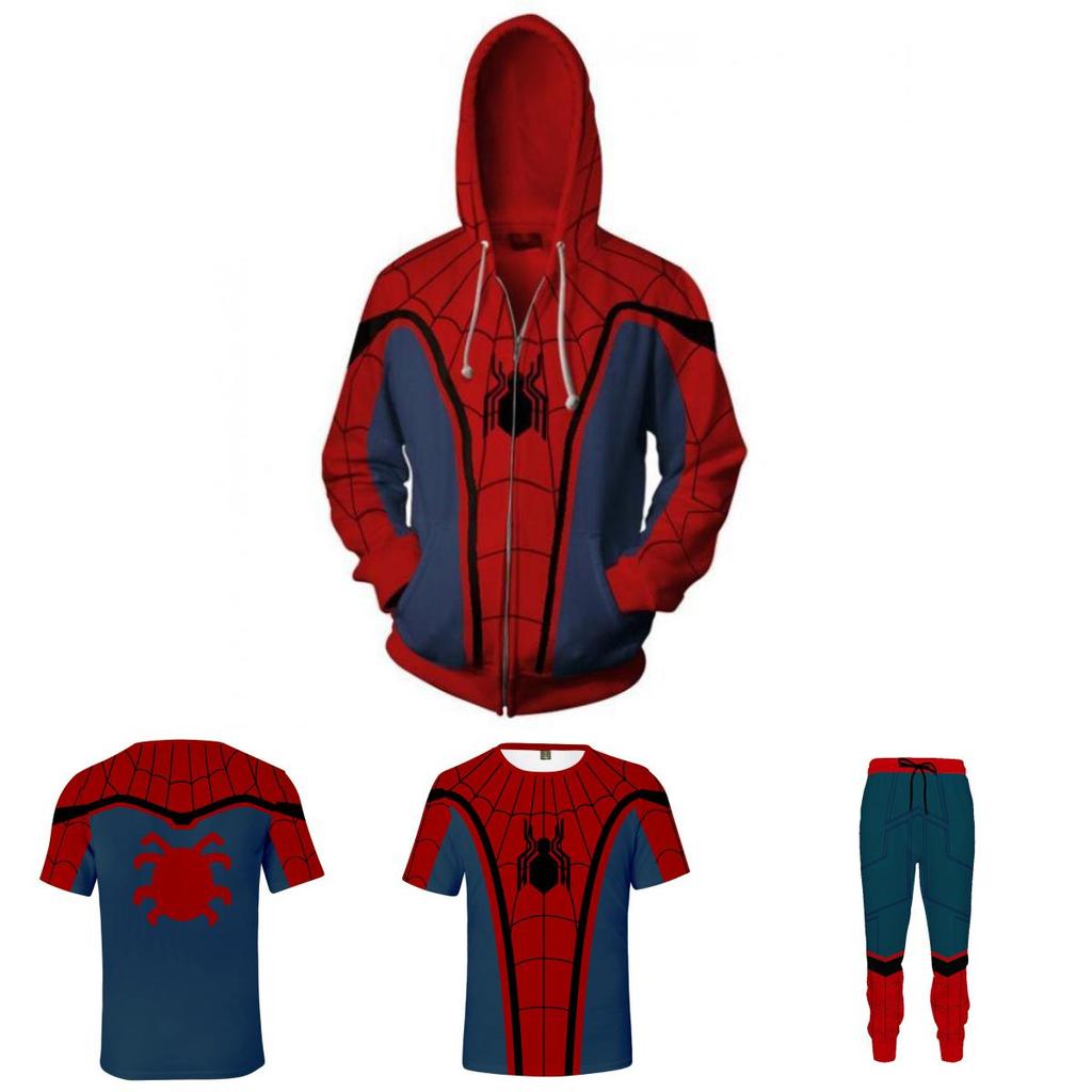 Incredible Spiderman Hoodie Jacket T-shirt Trousers Superhero Cosplay Set For Men