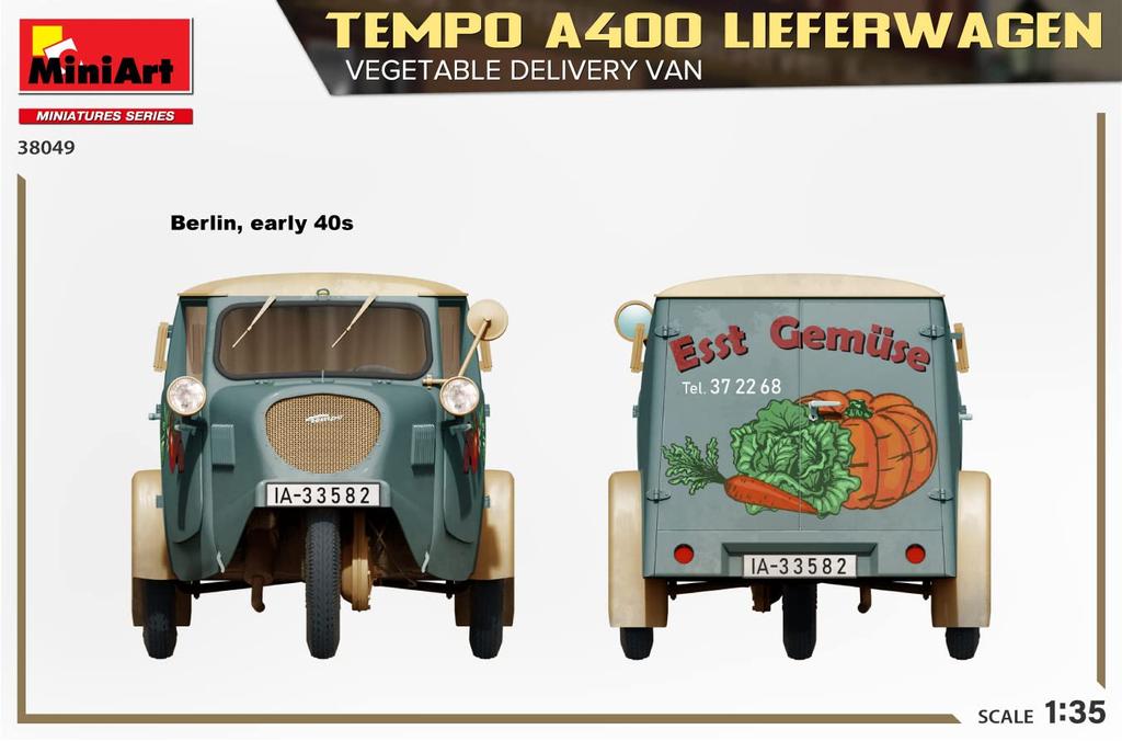Miniart Tempo A400 Leafer Wagen Vegetable Delivery Van Plastic Model MA38049 1/35
