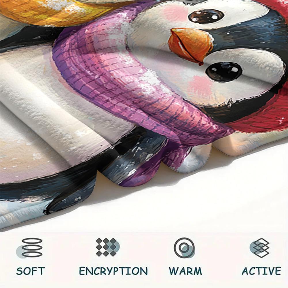 Penguin Print Flannel Blanket, High Quality Comfortable for All Seasons, Home Decor, Warmth and Comfort, Perfect for Christmas Gifts