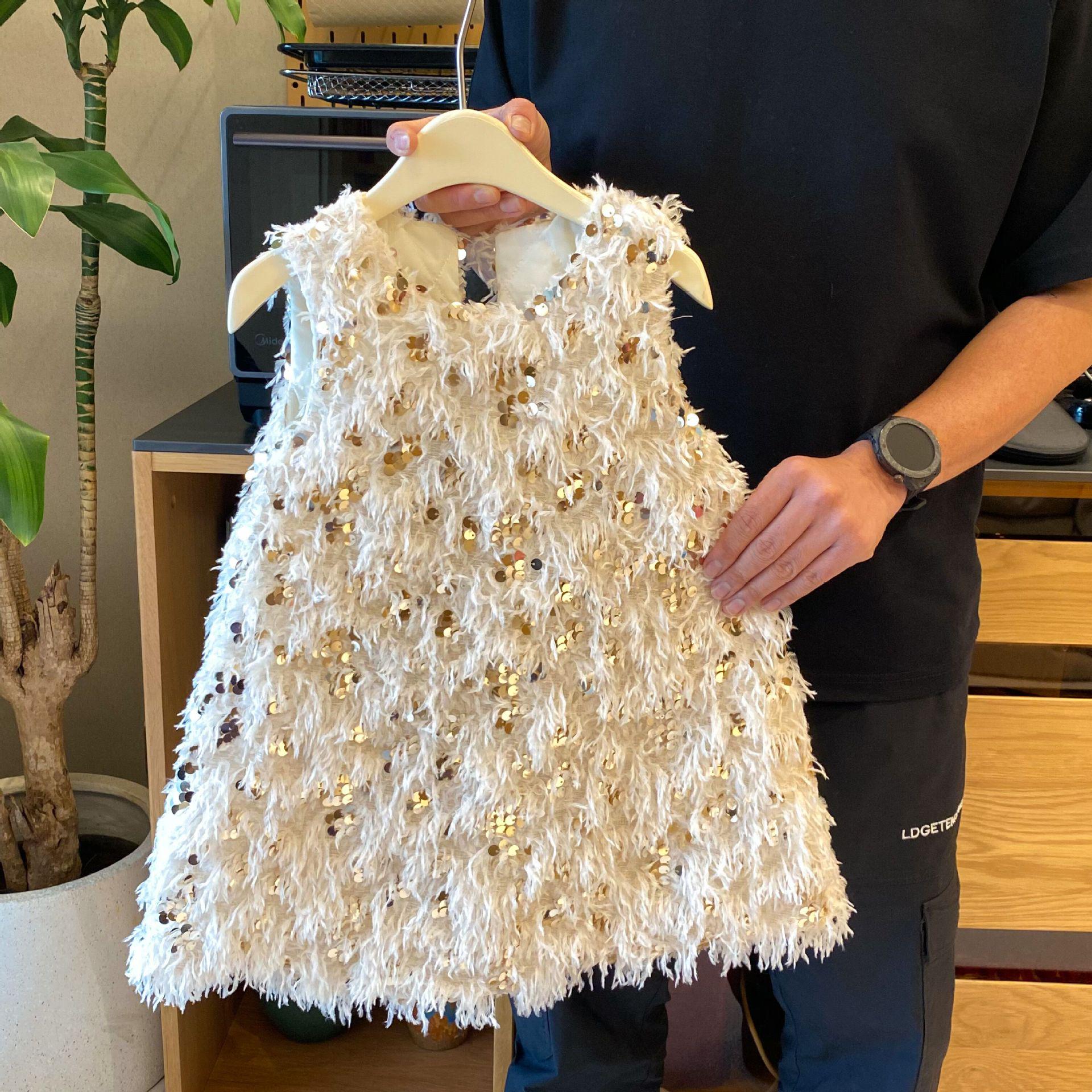 

Платье принцессы из бархата с пайетками и кисточками для девочек, осень/зима 2024 г.: Легкий роскошный наряд на день рождения и Новый год 100 cm