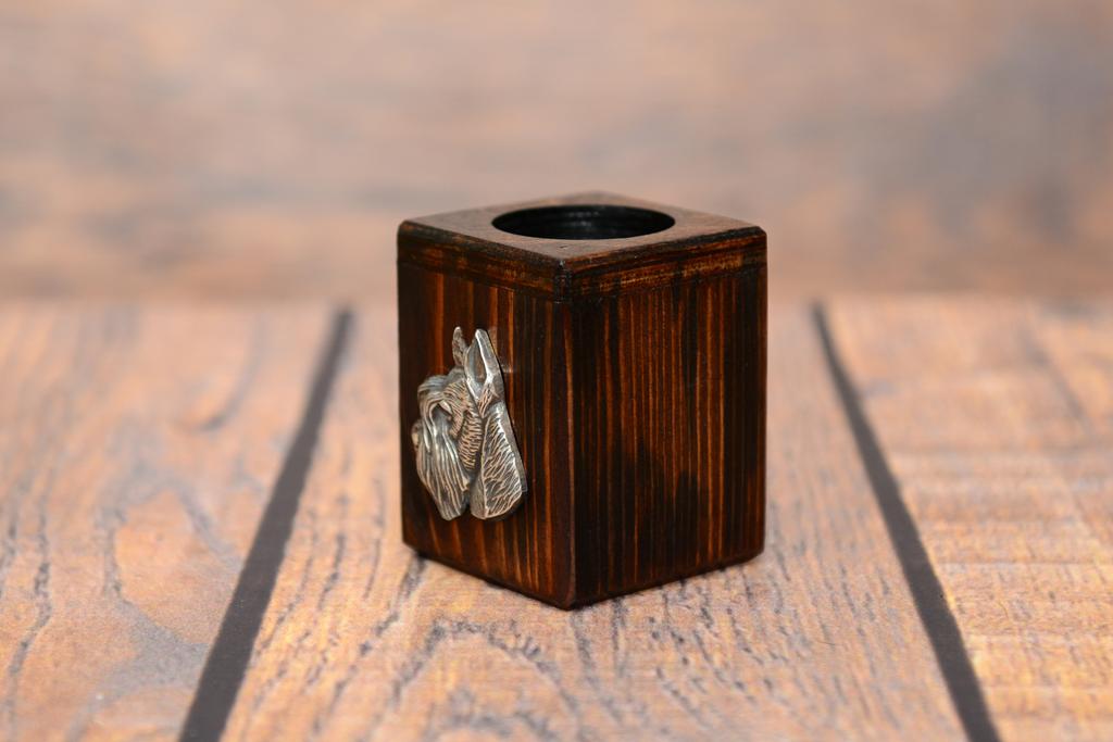 Schnauzer I - wooden candle holder with a dog, a unique souvenir after losing a dog, a handicraft from the Art-Dog brand