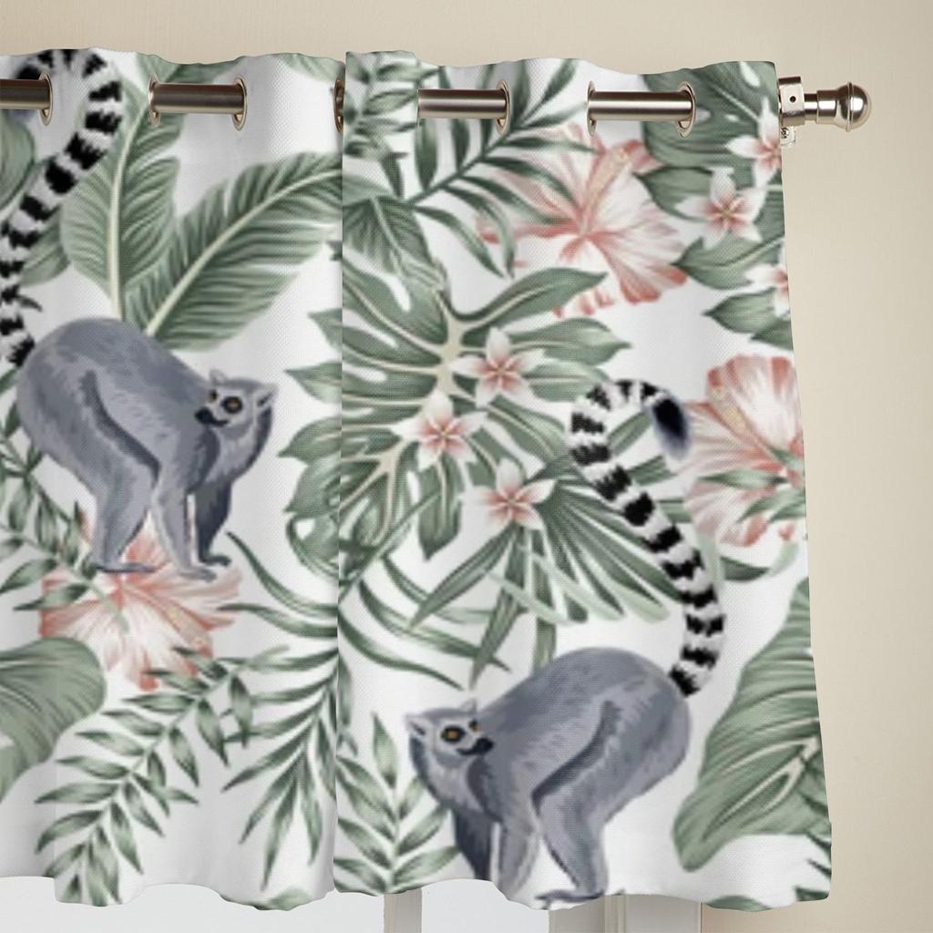 Tropical Animal Monkey Palm Leaves Window Curtains For Living Room Kitchen Modern Curtains Home Decor Blinds Drapes