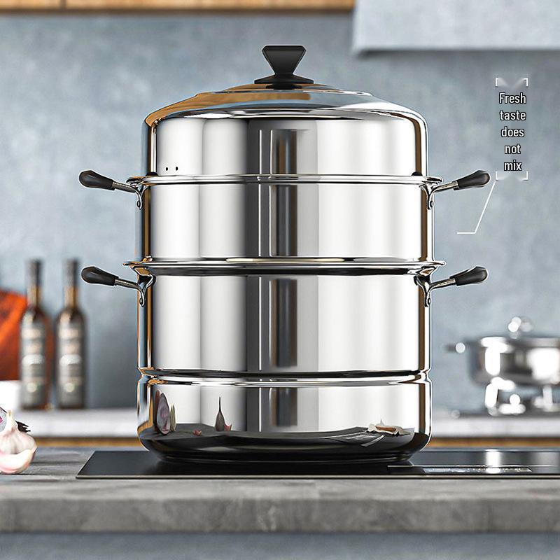 Large Stainless Steel Multi-Layer Steamer Pot for Steaming, Soup, and Fish, Compatible with Induction and Gas Stoves
