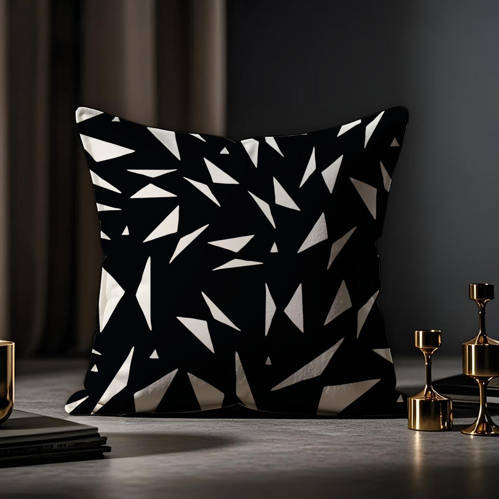 Black And White Abstract Style Cushion Cover Anti-dustmite Pillowcase Invisible Zipper Silky Short Plush Sofa Cushion Cover