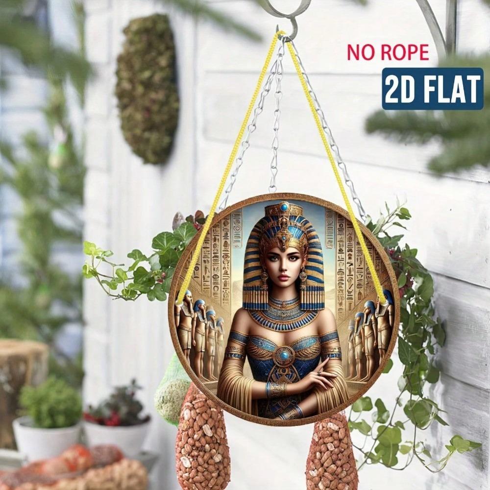 Vintage Egyptian Queen Metal Wall Art Round HD Printed Retro Home Decor
