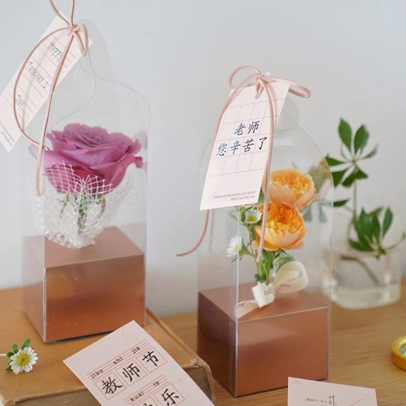 Clear Bouquet Bags Elegant Flower Packaging Boxes Single Rose Flower Box For Florist Retail And Special Event