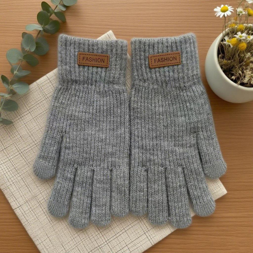 Damen Winter Fleece Touchscreen Fahrradhandschuhe, Verdicktes Niedliches Strickmuster, Kälteabweisend, Fünf-Finger-Design.