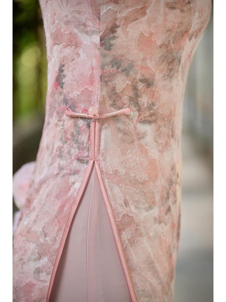 Modern Short Sleeve Long Cheongsam Dress In Literary Chinese Style