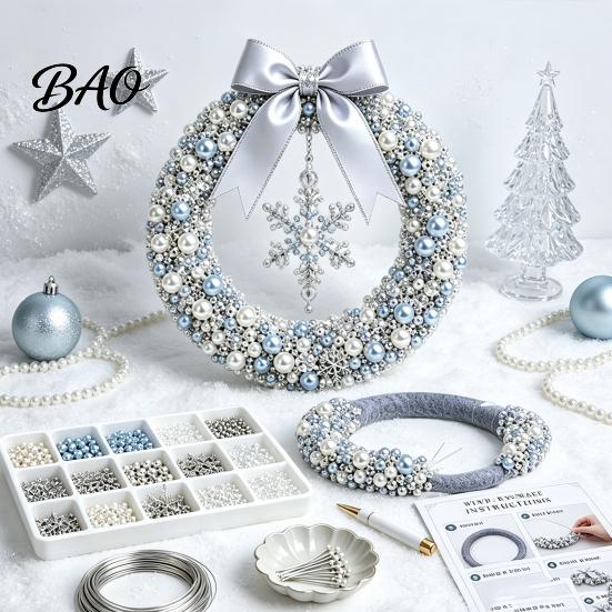 Stress Free DIY Crafting Kit Christmas Pearl Wreath Kit, Handmade Beaded Holiday Door Decor, Decoration Wall Hanging Elegant Craft Project for