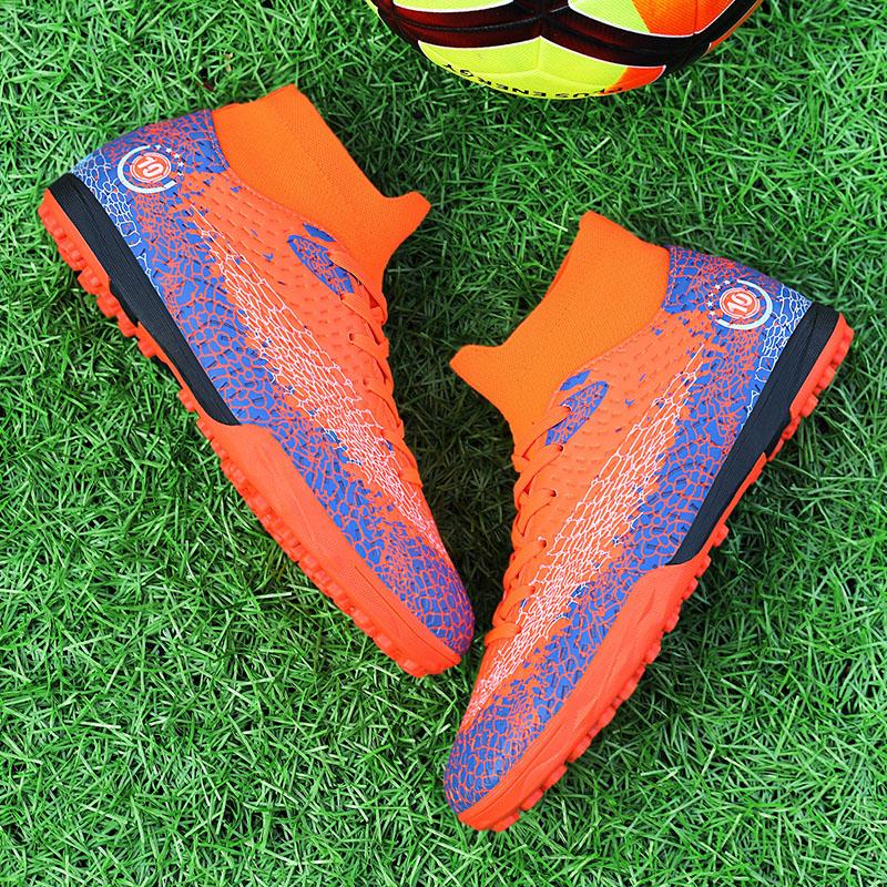 Men's Football Boots Rubber Soft Sole Short-nailed Artificial Turf Leather Youth Kids Football Boots