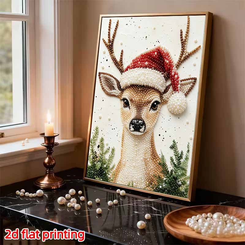 Frameless Pearl Painting Kit Christmas Deer Aesthetic Wall Art DIY Sparkling Bead Canvas Room Decor Creative Craft