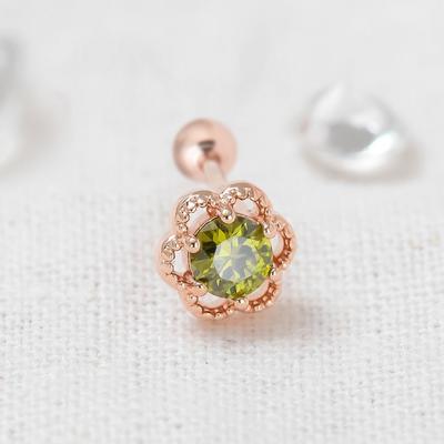 Gold Needle 14K Cubic Piercing Green Flower Rose Gold