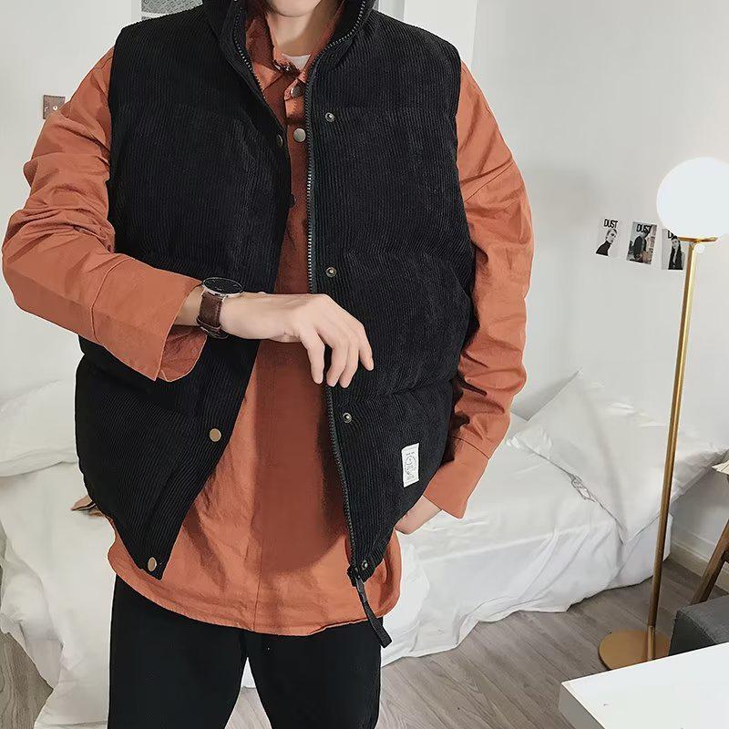 

Мужской зимний вельветовый утолщенный свободный жилет в гонконгском стиле 3XL чёрный