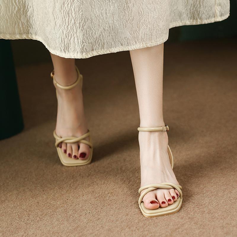 Pick Up Girl 8158-1 Summer Night Breeze Gentle Low Heel Sandals Summer 2025 New Fairy Style Women's Shoes