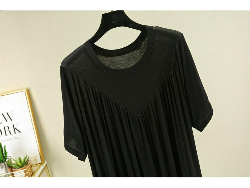 Summer Plus Size Modal V-Neck Pleated Dress - Casual Loose Short Sleeve Sleepwear