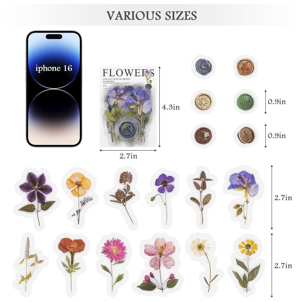 40pcs Pre-Cut Floral Sticker Set Flower Decal Journal Stickers PET Flower Stickers for Journaling Scrapbooking, Easy To Peel