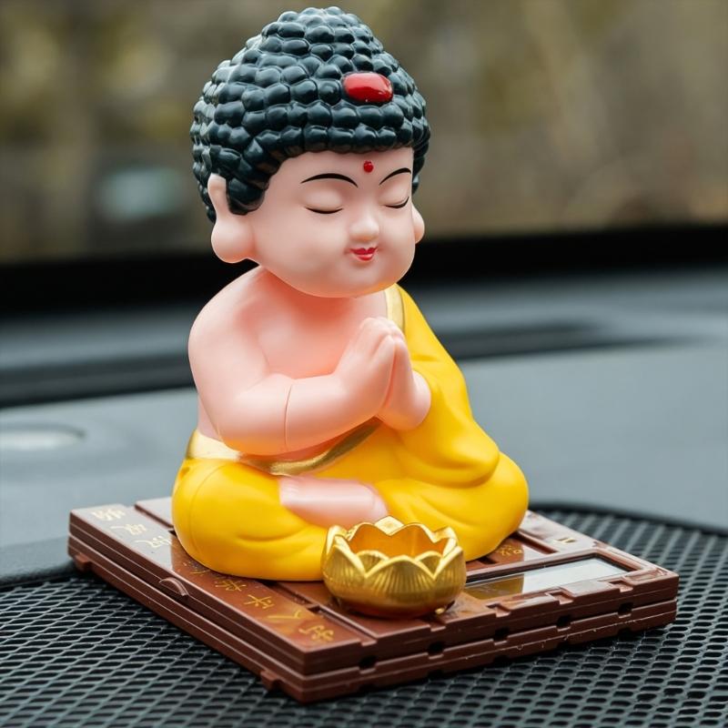 Easy To Install Solar Powered Buddhas Head Figure Nodding Dashboard Decoration Ornament ABS Materials Quiet Spiritual