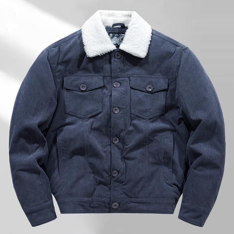 New Winter Cotton Clothes Men's Velvet Large Size Casual Corduroy Lapel Cotton-padded Clothes Short