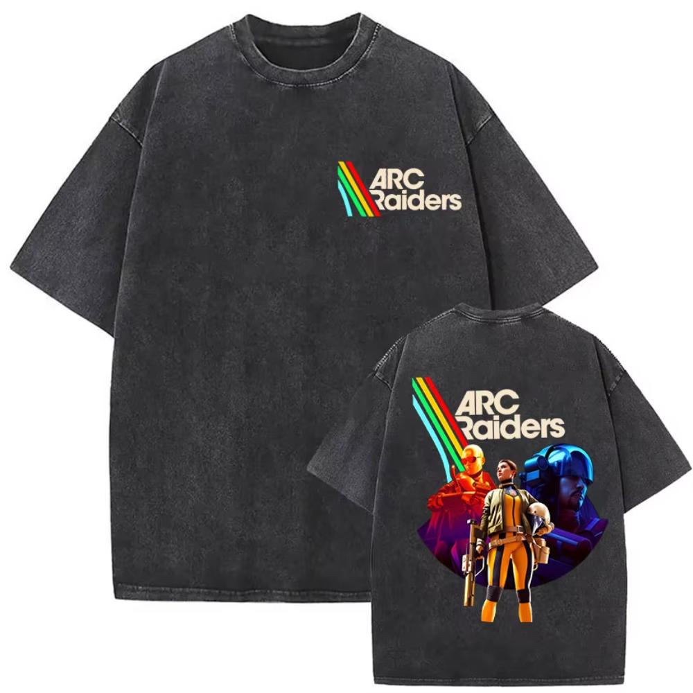 Vintage Washed Game ARC Raiders Graphic T Shirt Men's Cosplay Gothic Short Sleeve T-shirts Casual High Quality Tshirt Streetwear