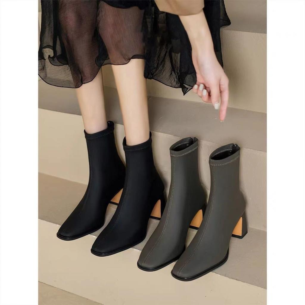Podzim Zima Dámské Elastické Slim Kotníkové Boty Módní Boty s Ostrou Špičkou Dámské Stručné Krátké Kotníkové Boty