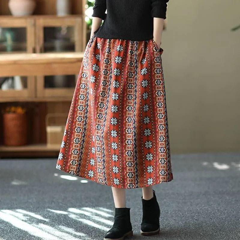Half Skirt Women Summer Cotton Casual Versatile Elastic Skirt Loose Comfortable Plaid Skirt