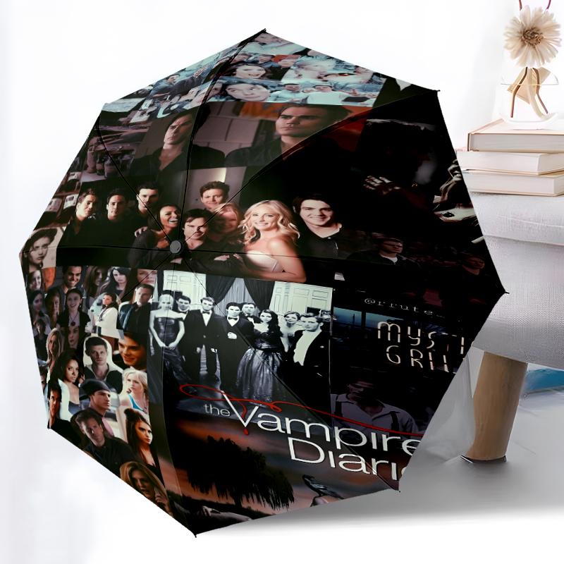 Printed The Vampire Diaries Folding Umbrella,Outdoor,Leisure,And Travel Umbrella,Durable Umbrella Fabric,Birthday And Holiday Gift