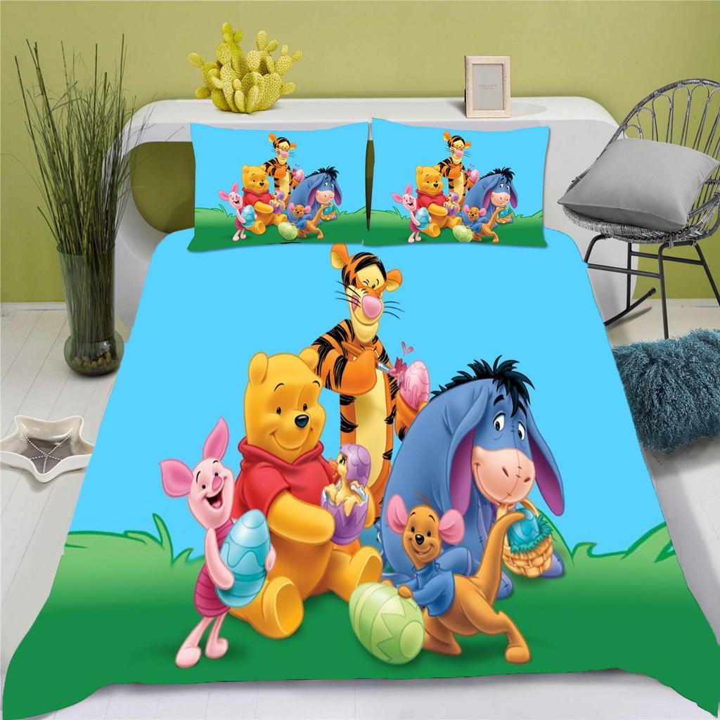 Ensemble de housse de couette Winnie l'Ourson Tigrou Pour Lits d'Enfants 3D Taille King Size Ensembles de couettes 100% Polyester