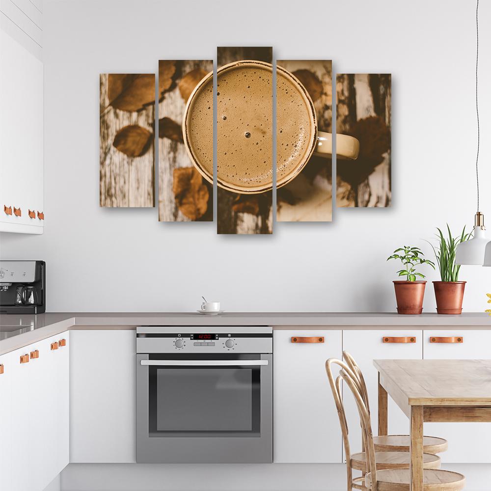 Fünfteiliger Leinwanddruck „Coffee Vintage Retro“.