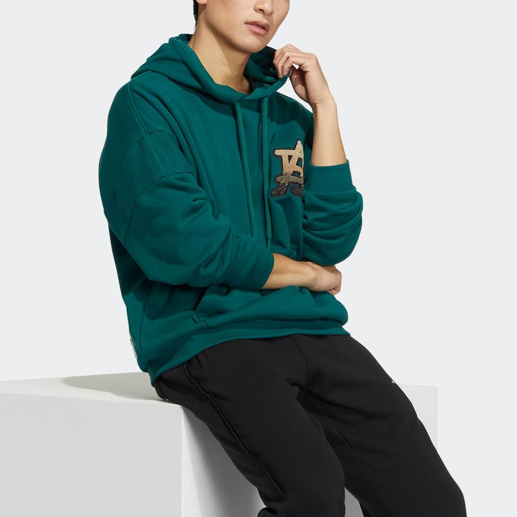 Adidas Originals Trefoil Logo Print Drawstring Hoodie With Long Sleeves Men Tops Green HS7286