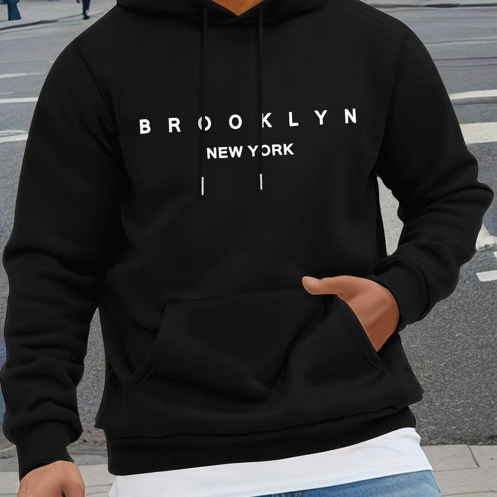 Men's 2025 Trendy Letter Print Hooded Sweatshirt - Loose Fit Pullover for Spring & Autumn