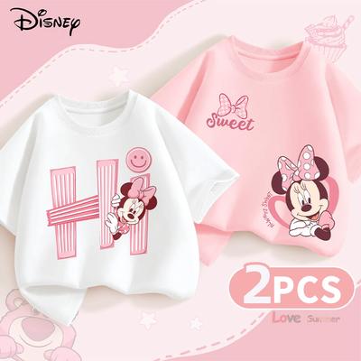 (2 sztuki w opakowaniu) Letnie Ubranka Bawełniane dla Dziewczynek Dzieci Dziecko Dziewczynka Koszulki z Nadrukiem Minnie Krótki Rękaw