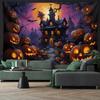2D Creepy Halloween Tapestry Haunted Mansion with Bats Wall Hanging