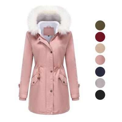 Damenmäntel Abnehmbare Kapuze aus Kunstpelz, Fleecefutter, warmer Mantel, leicht wasserabweisend, winddicht, Pufferjacken, Winteroberbekleidung