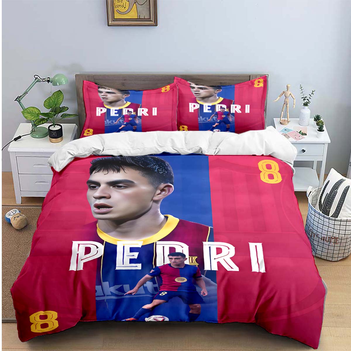 

Spain Fashion Football Star P-Pedri Print Bedding Sets Bed Supplie Set Comforter Set Teens Girls Twin Single Kid Gift AU Single(140*210cm)3pcs