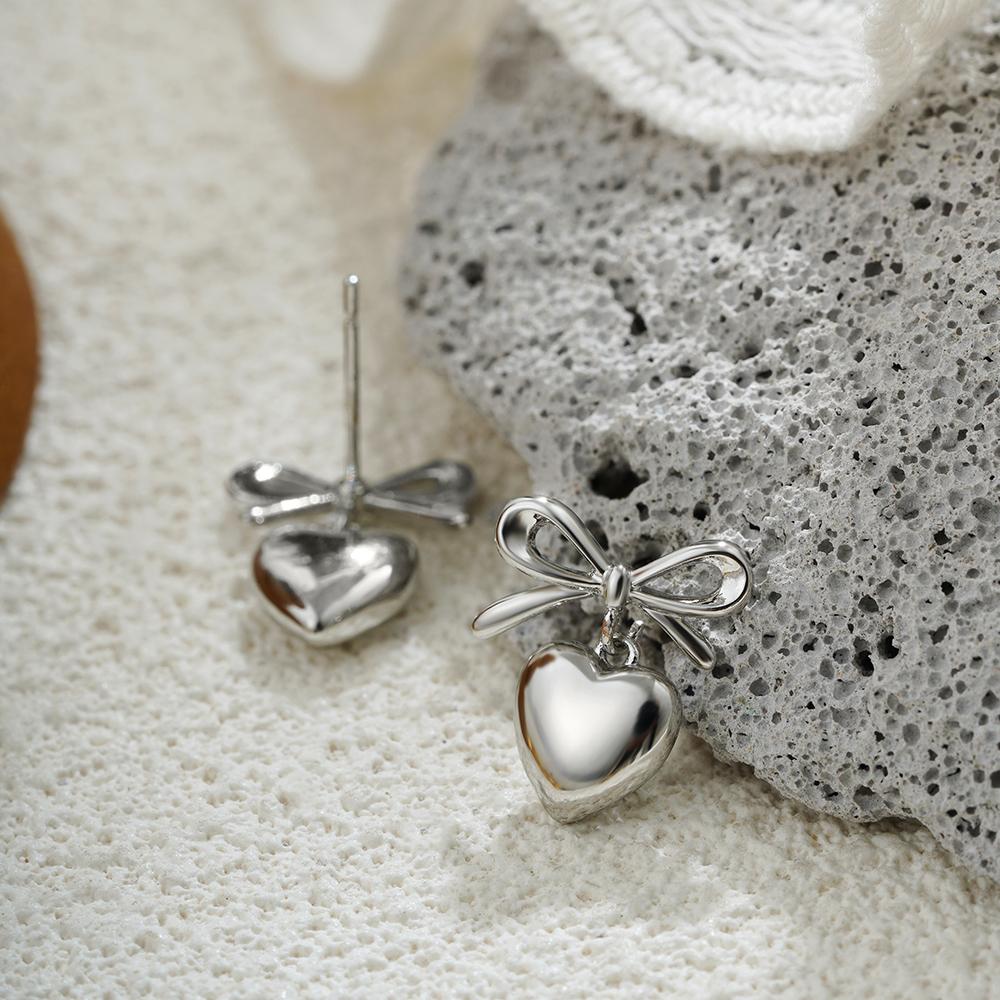 Thick PVD Love Heart Pendant Drop Earrings 18K Gold Plated Bow Knot Non Tarnish Earring Summer Popular Daily Jewelry Gift Bijoux