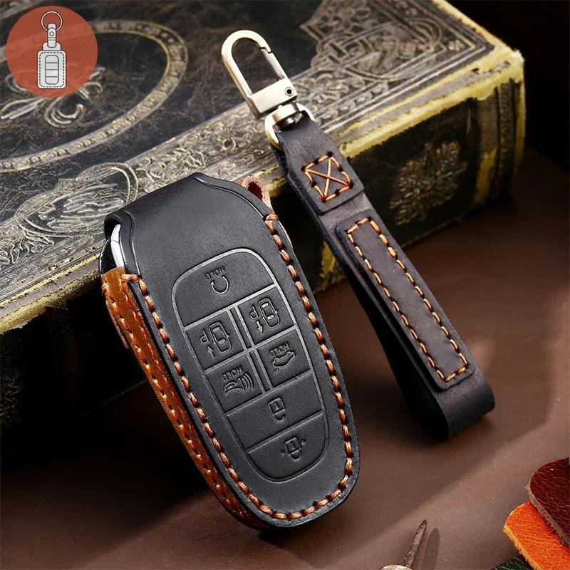 Leather Car Key Case Cover Fob Accessories For Hyundai Tucson Solaris Sonata Hybrid Nexo Nx4 Grand Santa Fe Keychain Holder Bag