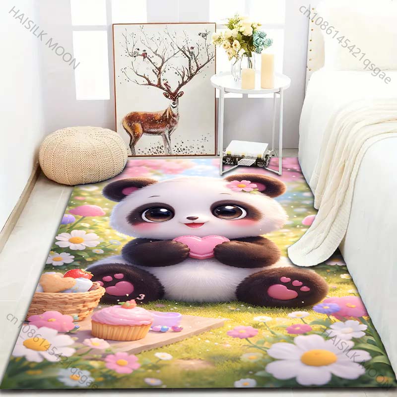 Multiple Sizes Cute Panda Flowers Carpet for Living Room Bedroom Sofa Home Decor Rus Non-slip Floor Mat Luxury Gift