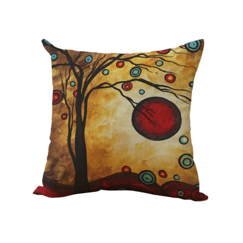 Home Oil Painting Tree Pillow Cover Polyester Sofa Car Pillow Cushion Cover Combination Pack