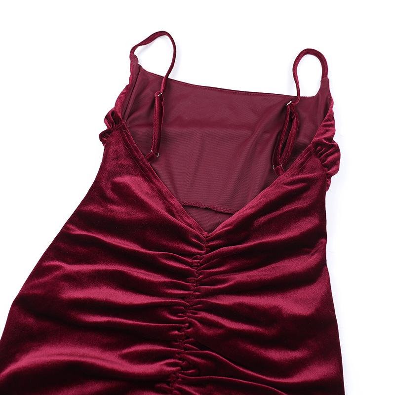 Fall Women's Fashion Sexy Temperament Velvet Pleated Waist Halter Dress