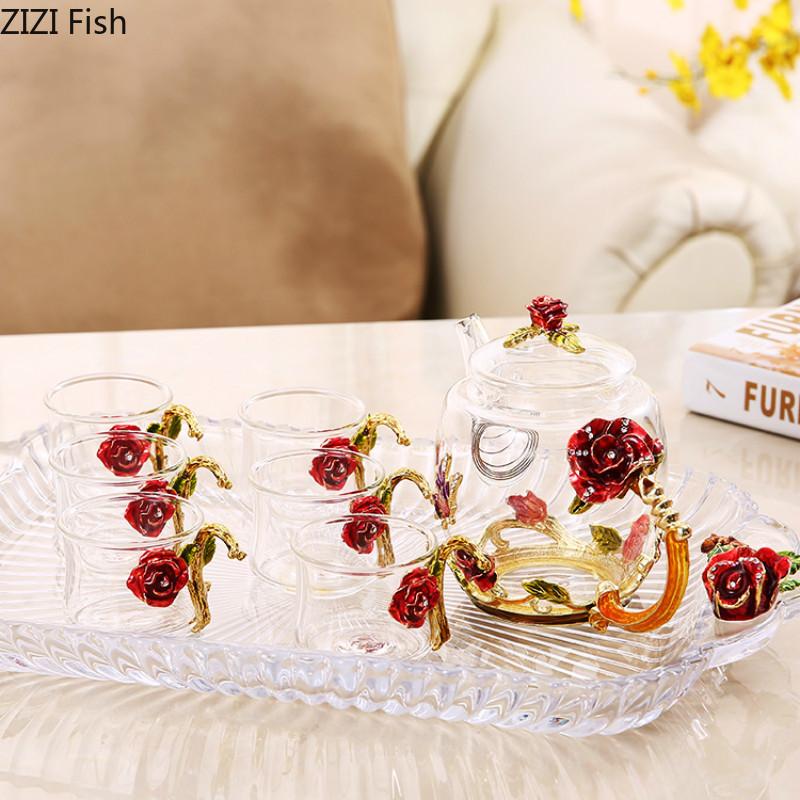Glass Kung Fu Tea Set Teapot Seven-piece Set Tea Set Suit European Style Household Tea Set Gift