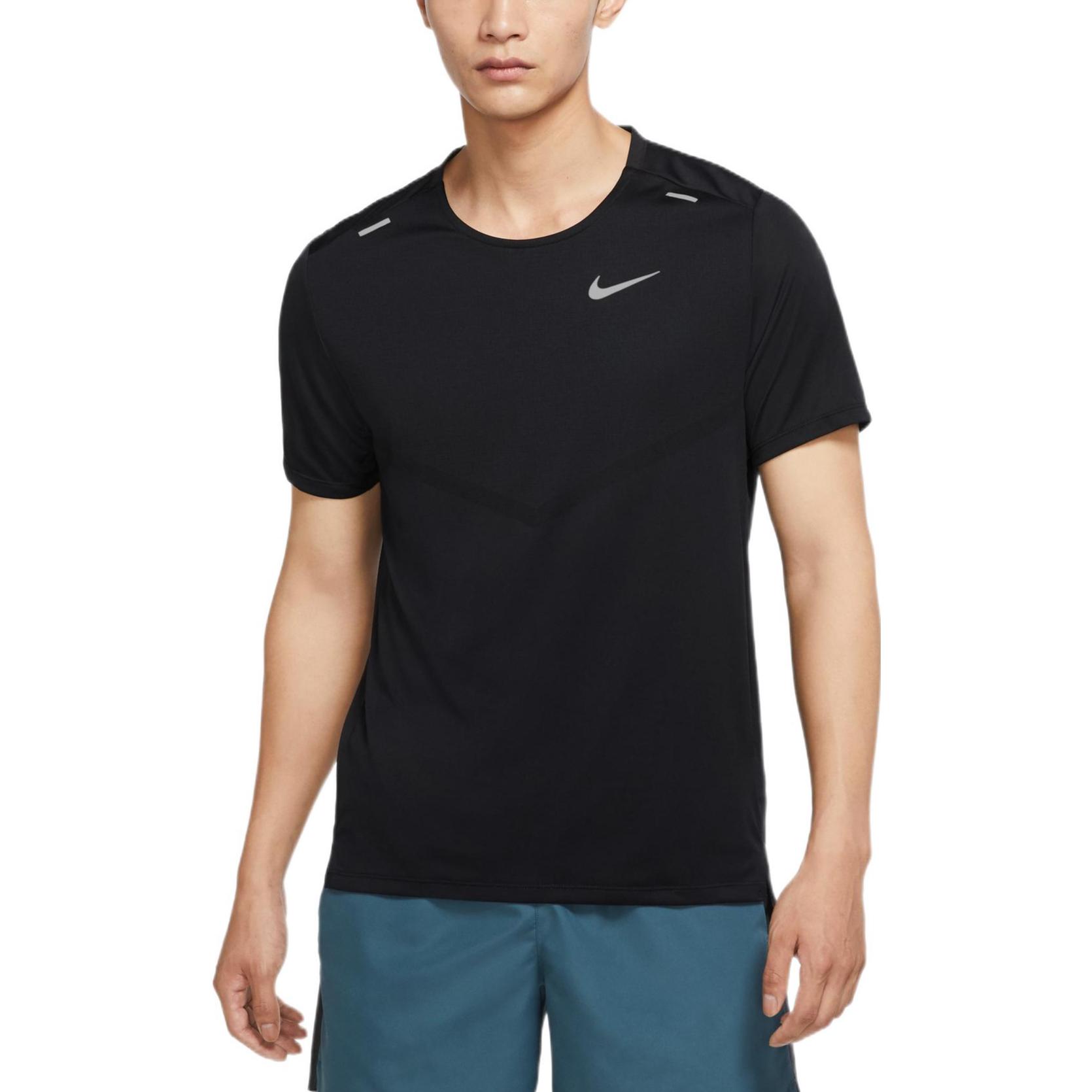 

Nike Logo Print Бег Спортивная футболка с круглым вырезом с короткими рукавами Мужские топы Черные DX6146-010
