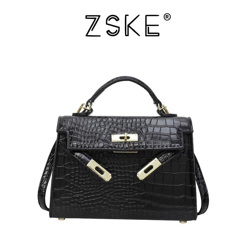 

Новая высококачественная однотонная портативная женская сумка через плечо с модным тиснением под крокодила чёрный