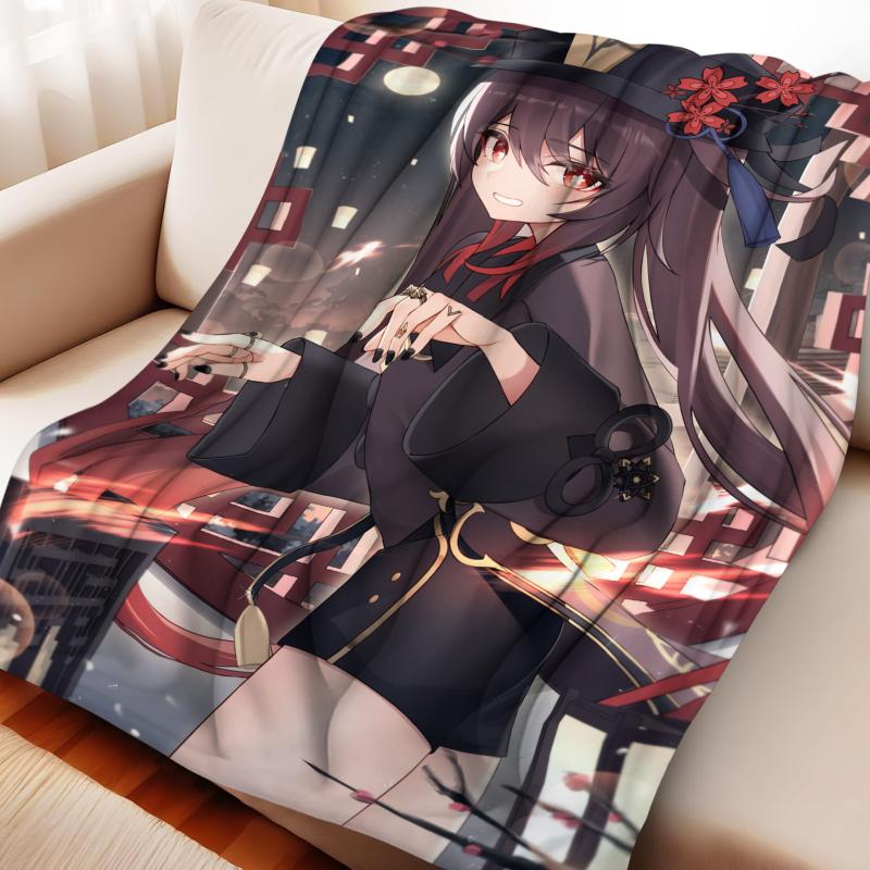 Anime Hu Tao Flannel Blanket - Genshin Impact Four-Season ACG Themed Nap Throw