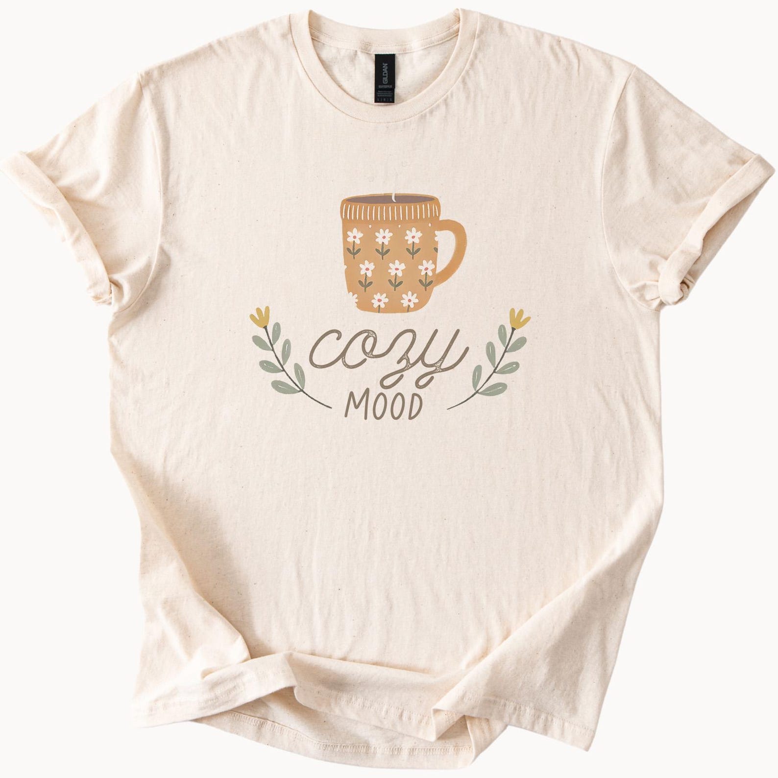Cozy Mood Graphic T Shirt Cute Floral Coffee Mug Fall Aesthetic Soft Comfort Tee Cozy Vibes Relaxed Style Casual Gift Shirt 160