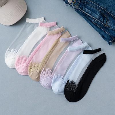 Calzini in Seta Cristallo Trasparente Ultra-sottili Pois Stampe Cuore Giapponesi Kawaii Carini Calze Lunghe in Nylon Calzini Bianchi Donna Estate