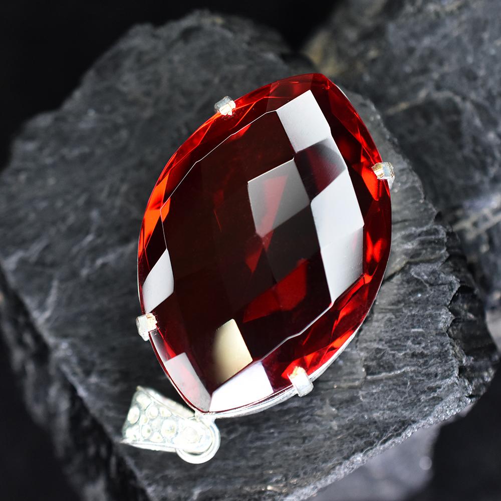 Red Topaz 132ct Marquise Cut 925 Sterling Silver Pendant Certified